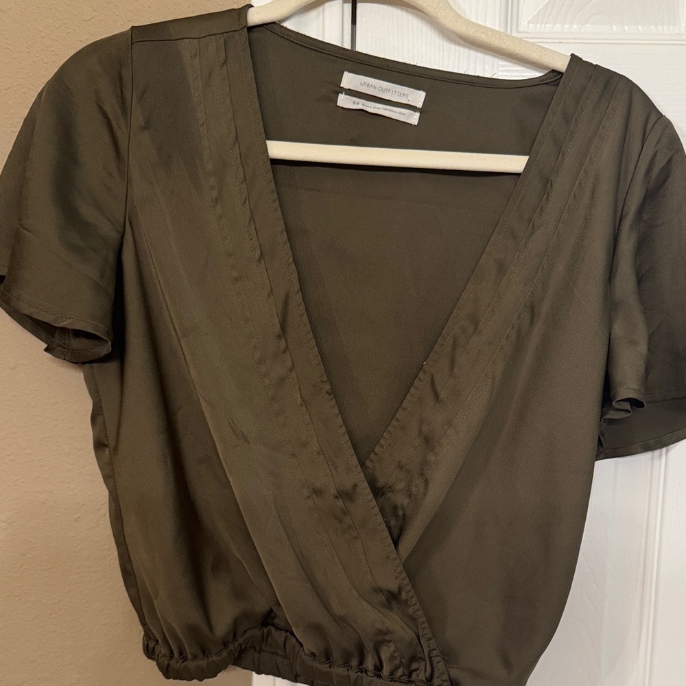 Urban Outfitters Olive Wrap V-Neck Short Sleeve Top